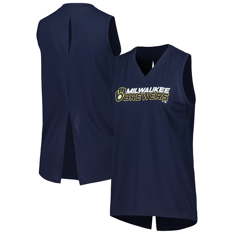 Débardeur à col en V Levelwear bleu marine Milwaukee Brewers pour femme