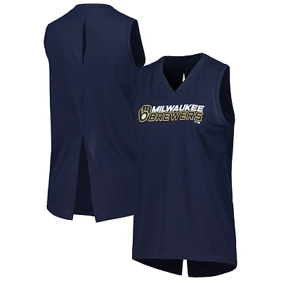 Débardeur à col en V Levelwear bleu marine Milwaukee Brewers pour femme