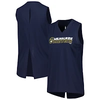 Débardeur à col en V Levelwear bleu marine Milwaukee Brewers pour femme