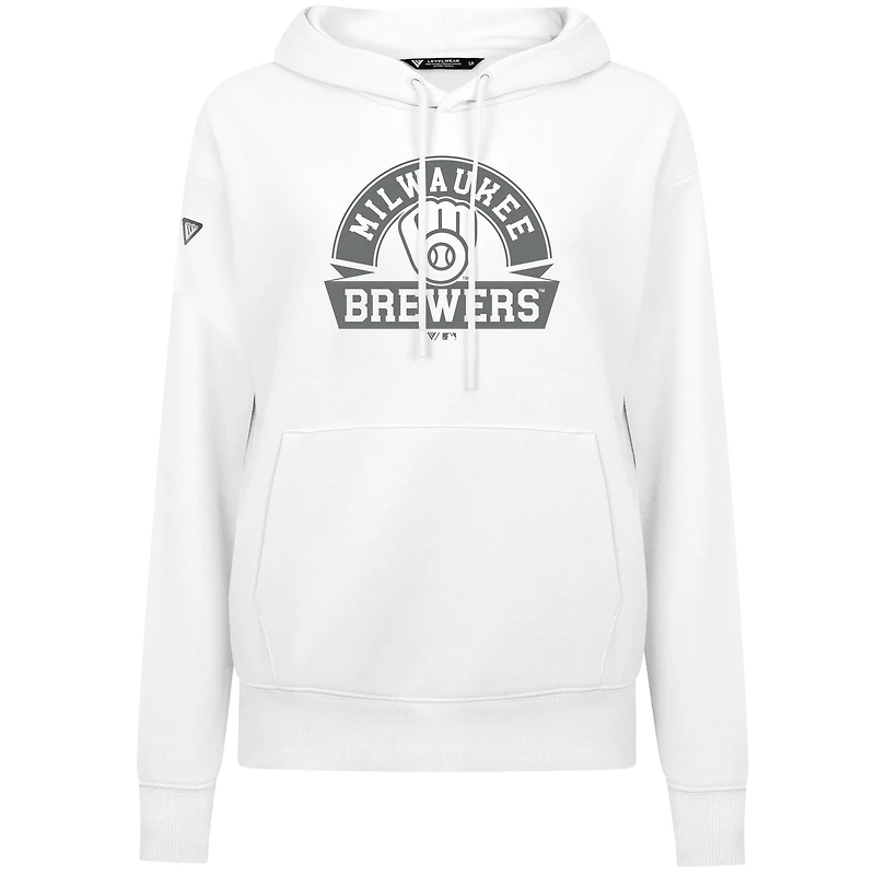 Women's Levelwear White Milwaukee Brewers Adorn Banner Arch Pullover Hoodie