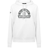Women's Levelwear White Milwaukee Brewers Adorn Banner Arch Pullover Hoodie