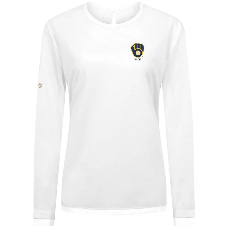 T-shirt à manches longues blanc Levelwear pour femme avec logo principal Sequoia des Milwaukee Brewers