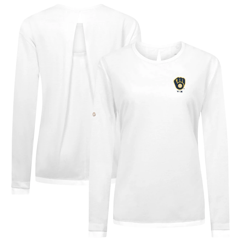 T-shirt à manches longues blanc Levelwear pour femme avec logo principal Sequoia des Milwaukee Brewers