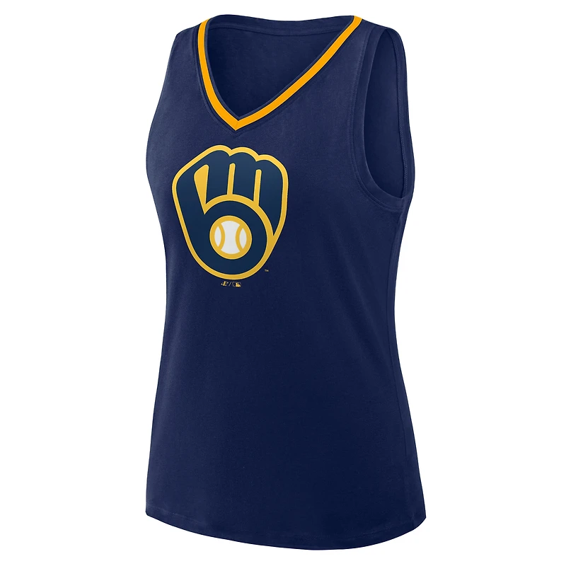 Débardeur à col en V Stellar Win pour femme, bleu marine, avec logo athlétique des Milwaukee Brewers