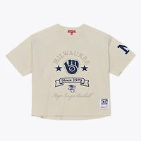 Women's Mitchell & Ness  Cream Milwaukee Brewers Cooperstown Yacht Rock Boxy Cropped T-Shirt