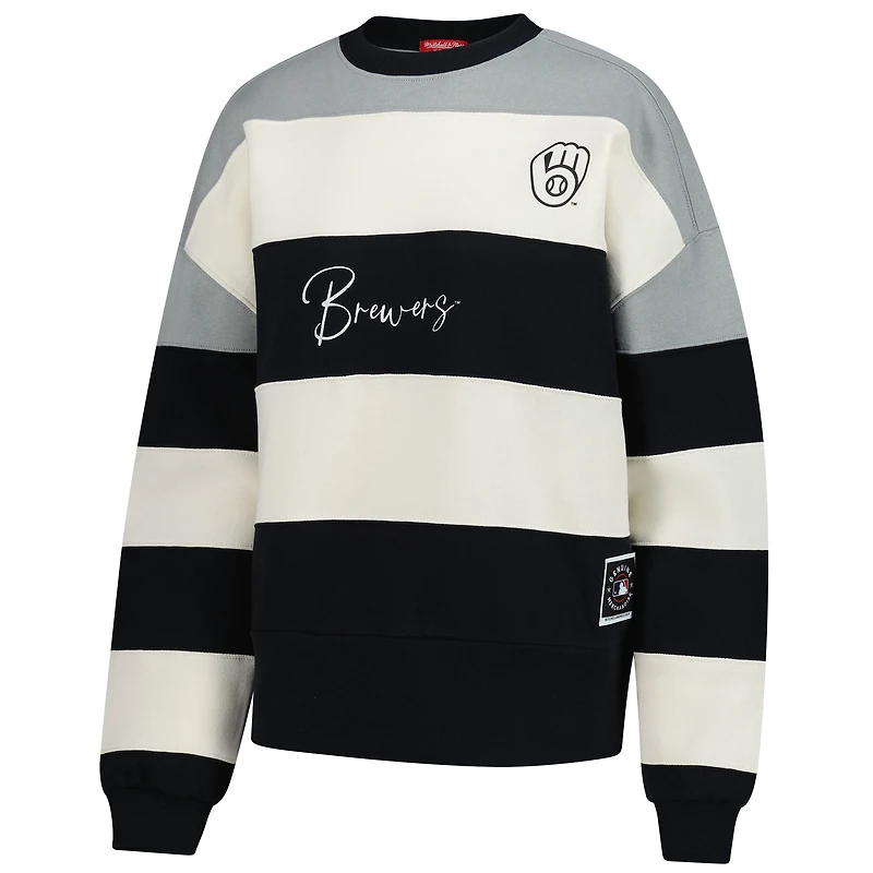 Women's Mitchell & Ness  Gray/Black Milwaukee Brewers Cooperstown Collection Blocked Fleece Pullover Sweatshirt