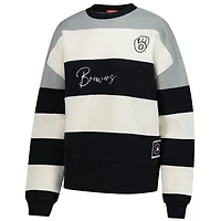 Women's Mitchell & Ness  Gray/Black Milwaukee Brewers Cooperstown Collection Blocked Fleece Pullover Sweatshirt