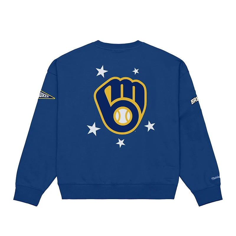 Women's Mitchell & Ness  Royal Milwaukee Brewers Pep Rally Sweatshirt