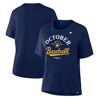 T-shirt bleu marine pour femme des Milwaukee Brewers, saison 2025 de la MLB, vestiaires