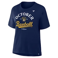 T-shirt bleu marine pour femme des Milwaukee Brewers, saison 2025 de la MLB, vestiaires
