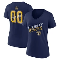 T-shirt à col en V personnalisé avec nom et numéro des Milwaukee Brewers, bleu marine, pour femme
