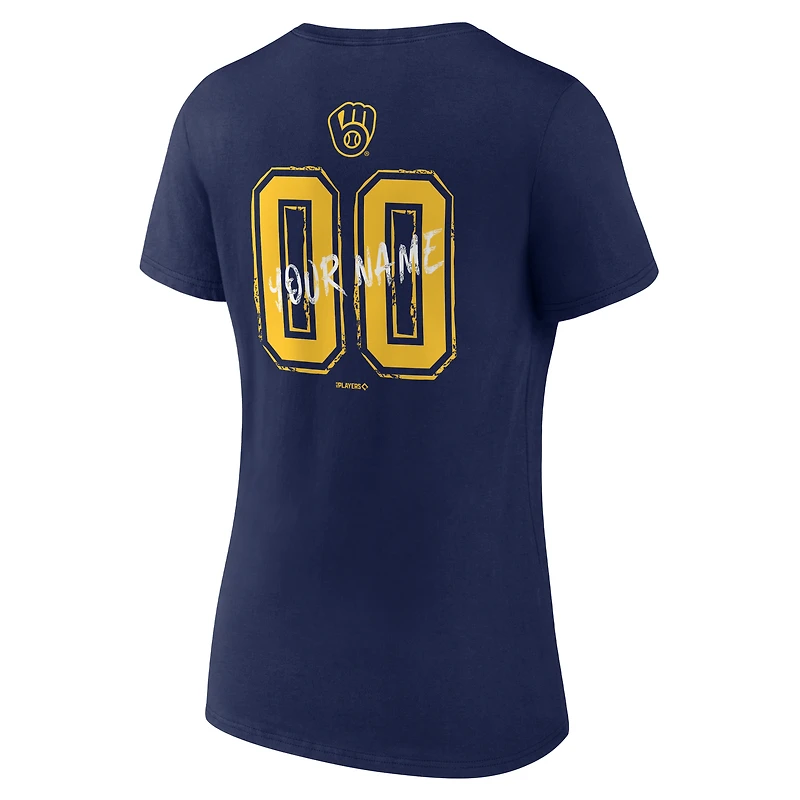 Women's Navy Milwaukee Brewers Hustle Personalized Name & Number V-Neck T-Shirt