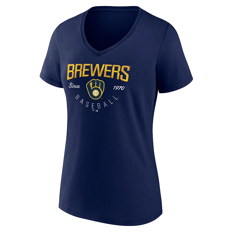 Women's Navy Milwaukee Brewers Live For It V-Neck T-Shirt