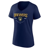 Women's Navy Milwaukee Brewers Live For It V-Neck T-Shirt