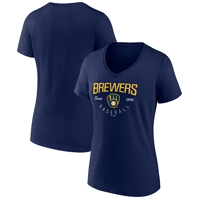 T-shirt à col en V pour femmes, bleu marine, Milwaukee Brewers, Live For It