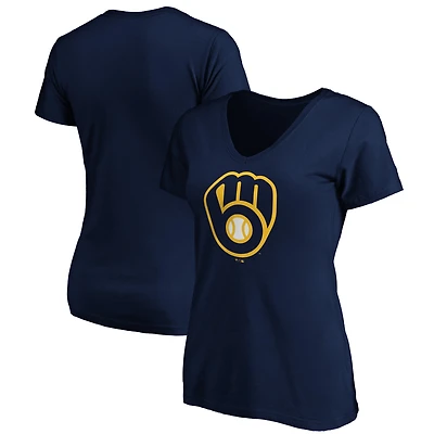 Women's Navy Milwaukee Brewers Official Logo V-Neck T-Shirt