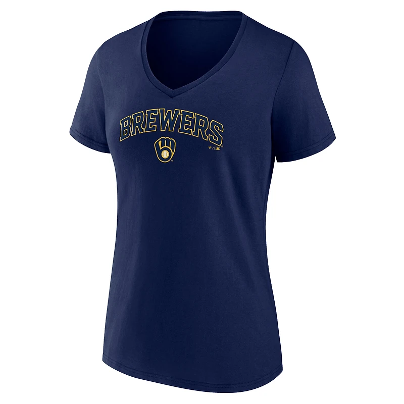 Women's Navy Milwaukee Brewers Team Lockup V-Neck T-Shirt