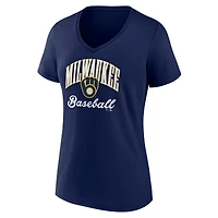 Women's Navy Milwaukee Brewers Victory Script V-Neck T-Shirt