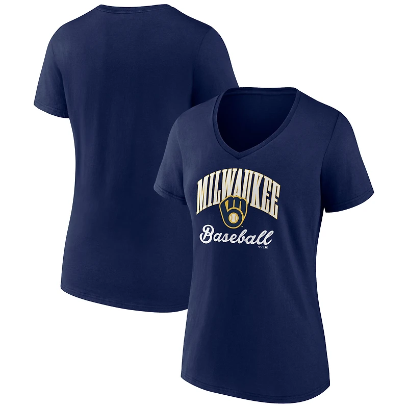 Women's Navy Milwaukee Brewers Victory Script V-Neck T-Shirt