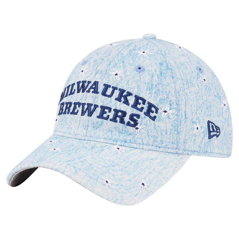 Women's New Era Light Blue Milwaukee Brewers Daisy All Over 9TWENTY Adjustable Hat