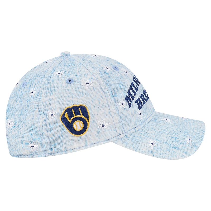 Women's New Era Light Blue Milwaukee Brewers Daisy All Over 9TWENTY Adjustable Hat