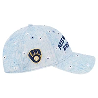 Women's New Era  Light Blue Milwaukee Brewers Daisy All Over 9TWENTY Adjustable Hat