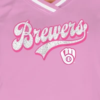 T-shirt à col en V rose clair Milwaukee Brewers Gameday de New Era pour femme