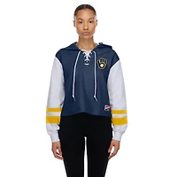 Sweat à capuche New Era bleu marine Milwaukee Brewers pour femme, coupe carrée et lacets