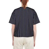 Women's New Era Navy Milwaukee Brewers Boxy Pinstripe T-Shirt