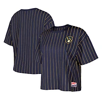 Women's New Era Navy Milwaukee Brewers Boxy Pinstripe T-Shirt