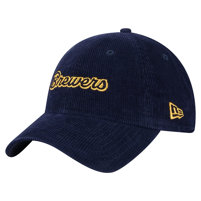 Casquette ajustable 9TWENTY en velours côtelé bleu marine Milwaukee Brewers de New Era pour femme