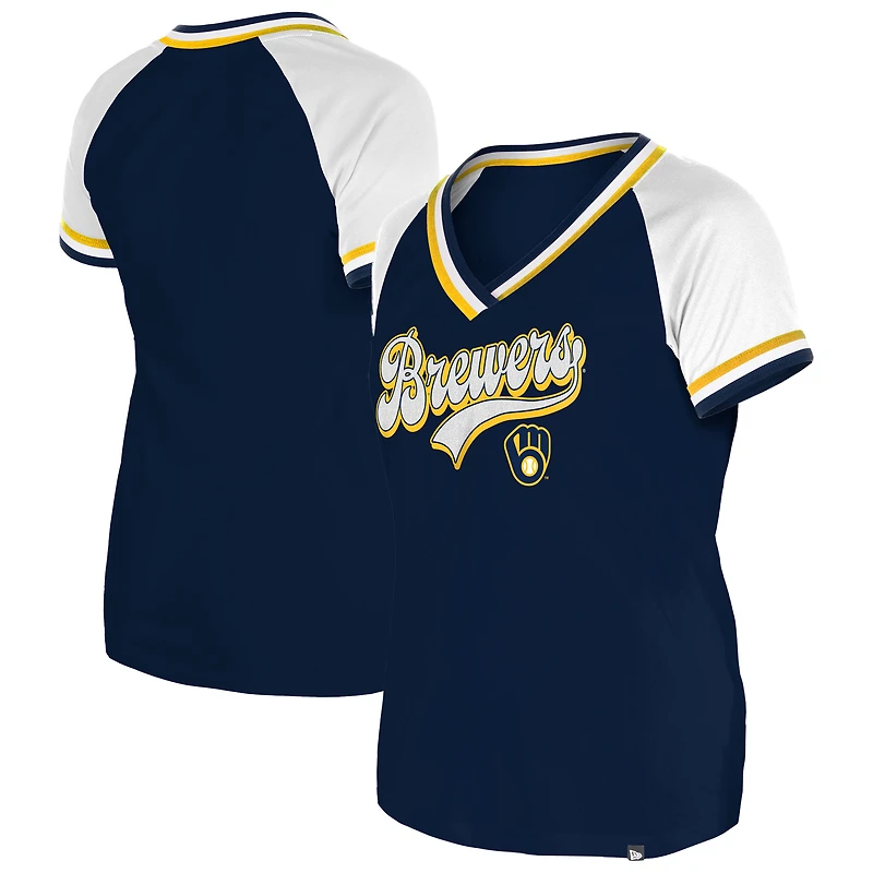 Women's New Era Navy Milwaukee Brewers Gameday Raglan V-Neck T-Shirt