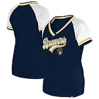 Women's New Era Navy Milwaukee Brewers Gameday Raglan V-Neck T-Shirt