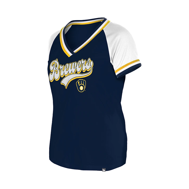 Women's New Era Navy Milwaukee Brewers Gameday Raglan V-Neck T-Shirt