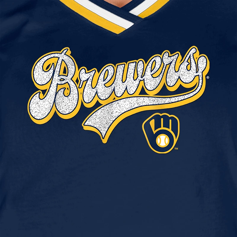Women's New Era Navy Milwaukee Brewers Gameday Raglan V-Neck T-Shirt