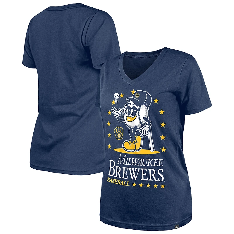 T-shirt col V Little Miss 2 bleu marine New Era pour femme des Milwaukee Brewers