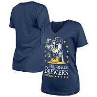 T-shirt col V Little Miss 2 bleu marine New Era pour femme des Milwaukee Brewers