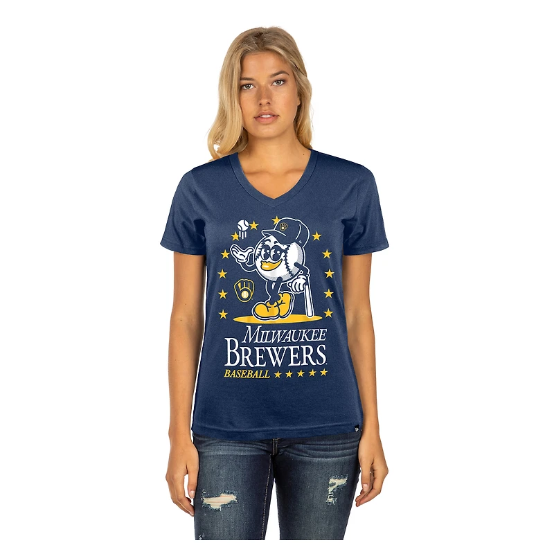 Women's New Era Navy Milwaukee Brewers Little Miss 2 V-Neck T-Shirt