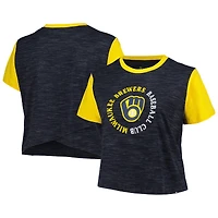 Women's New Era Navy Milwaukee Brewers Plus Crossover Back Cropped T-Shirt