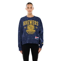 Women's New Era  Navy Milwaukee Brewers Throwback Oversized Boxy Sweatshirt