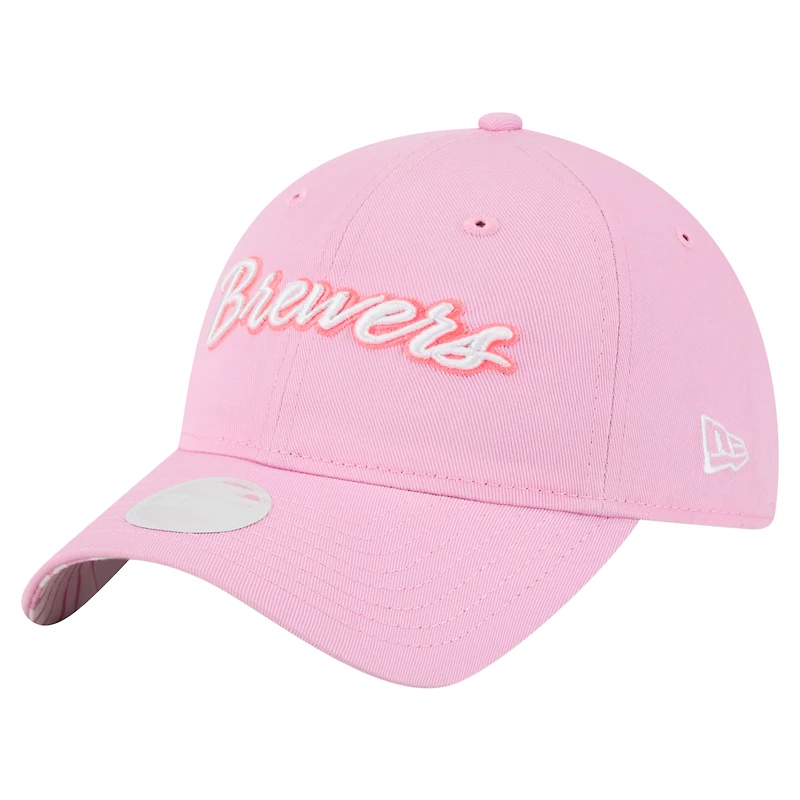Casquette ajustable 9TWENTY rose New Era pour femme, fête des mères, des Brewers de Milwaukee