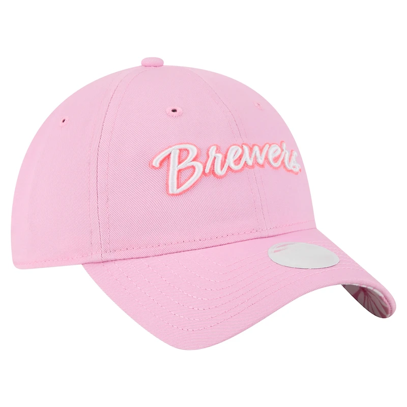 Casquette ajustable 9TWENTY rose New Era pour femme, fête des mères, des Brewers de Milwaukee