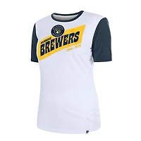T-shirt New Era blanc à couleurs contrastées Milwaukee Brewers pour femme
