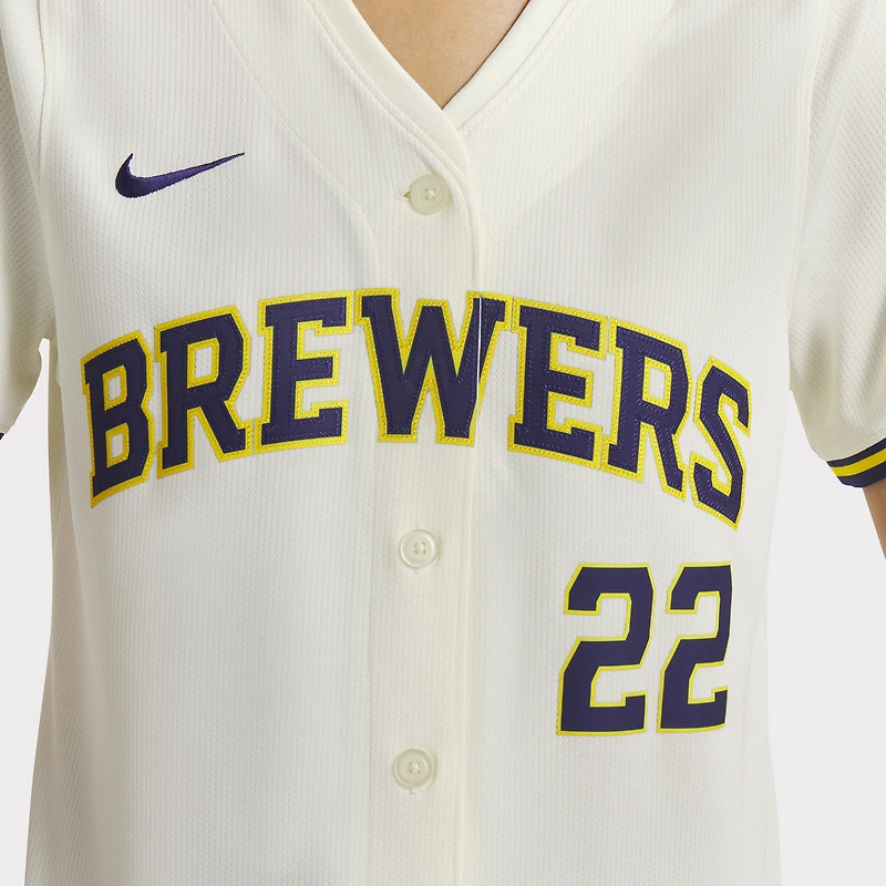 Maillot de joueur Nike Christian Yelich crème Milwaukee Brewers Home Limited pour femme