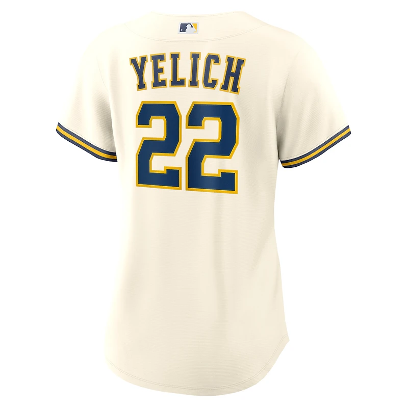 Maillot de joueur à domicile Nike Christian Yelich Cream Milwaukee Brewers pour femme