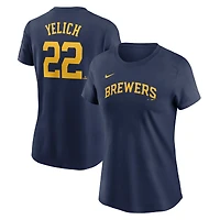 T-shirt Nike Christian Yelich bleu marine pour femme avec nom et numéro Fuse des Milwaukee Brewers