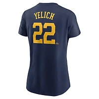T-shirt Nike Christian Yelich bleu marine pour femme avec nom et numéro Fuse des Milwaukee Brewers