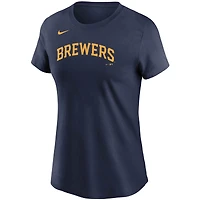 Women's Nike Christian Yelich Navy Milwaukee Brewers Name & Number T-Shirt