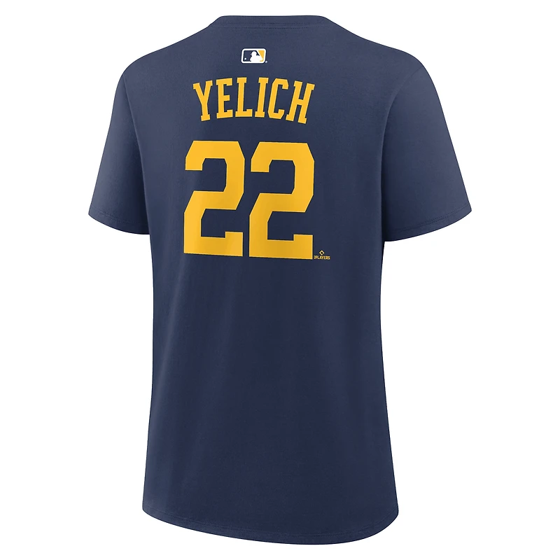 Women's Nike Christian Yelich Navy Milwaukee Brewers Name & Number T-Shirt