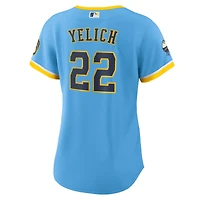 Maillot de joueur réplique Nike Christian Yelich pour femme, bleu poudre, Milwaukee Brewers City Connect